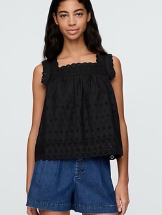 Gap x DOEN Tops - GAP x Doen Black Eyelet Square-Neck Tank